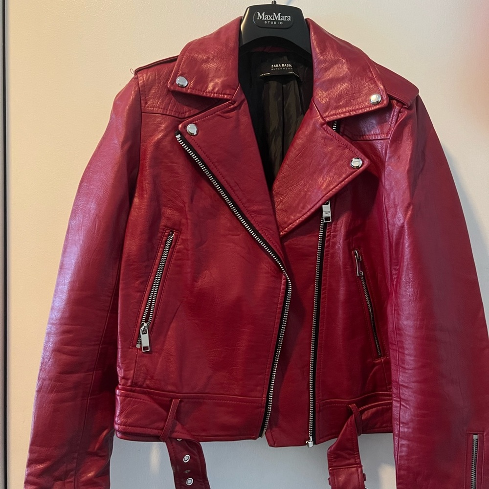 Red Leather Jacket Zara - almost brand new